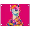 Lama - Kimono - Bloemenkrans - Felroze tuinposter los doek klein -3d