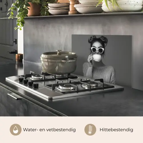 Vrouw - Koffie - Zwart - Wit keuken achterwand spatscherm klein -usp_NL