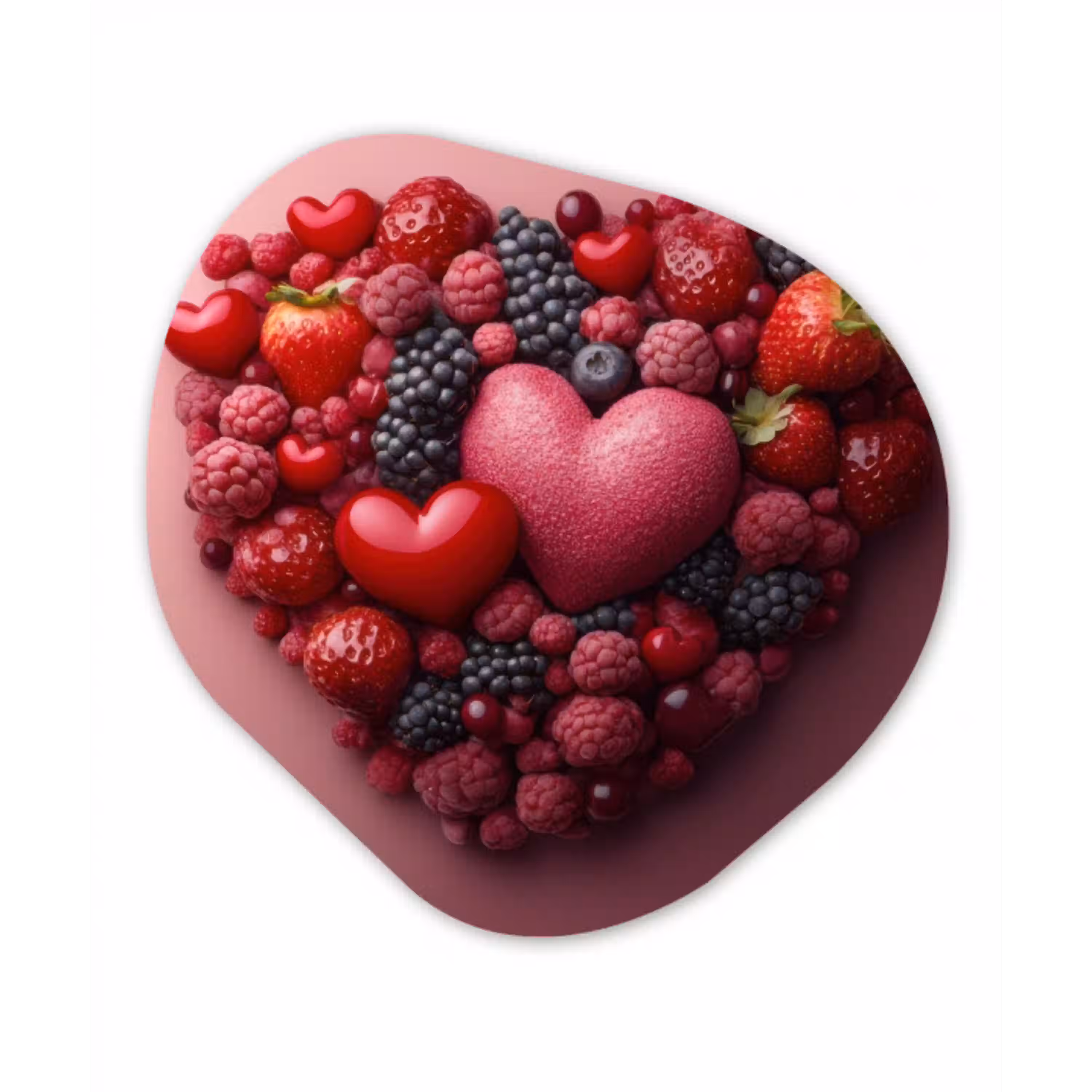 Fruit - Hartjes - Aardbeien - Frambozen - Bosbessen Wandcirkel Organisch Aluminium middel -3d
