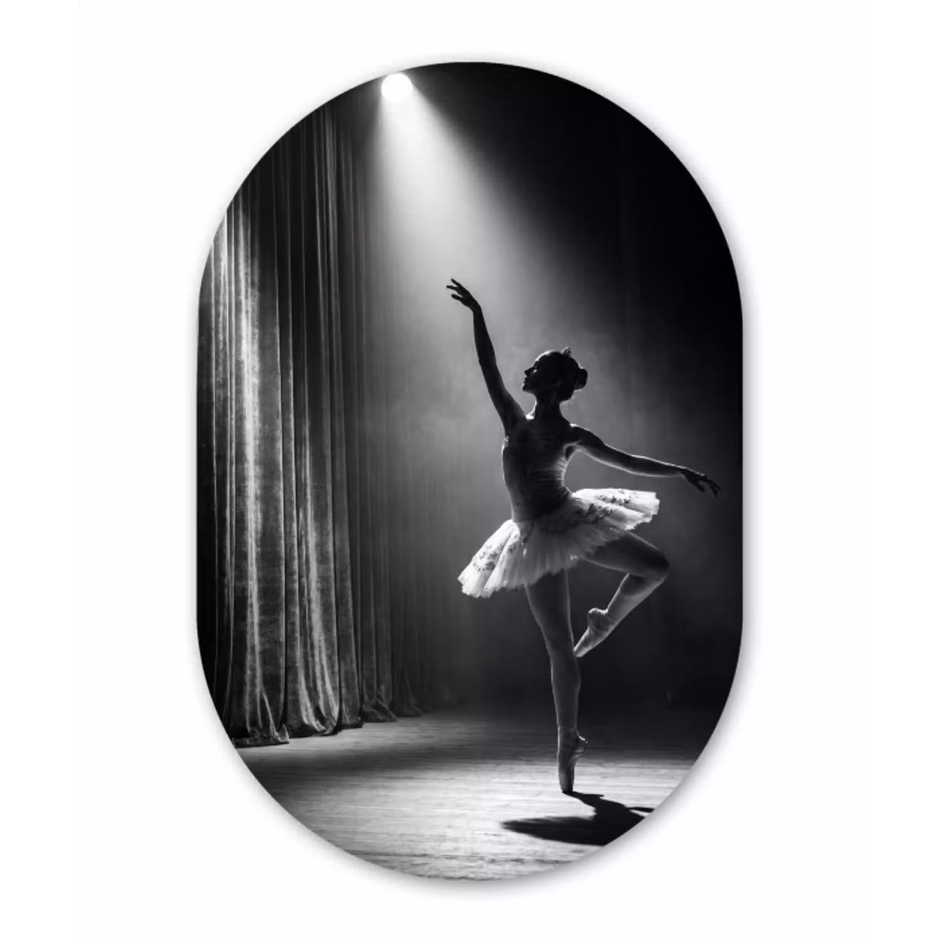 Danser - Podium - Zwart-wit - Kunst - Klassiek Wandcirkel Ovaal Aluminium middel -3d