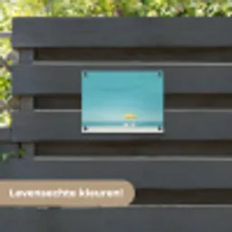 Strand - Blauwe lucht - Geel - Parasol tuinposter los doek klein -sfeer3