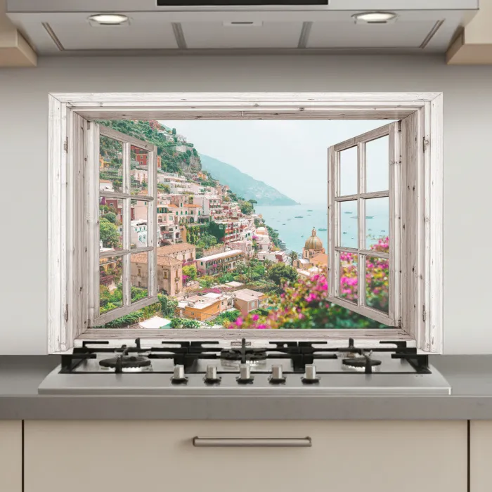 Doorkijk - Italië - Bloemen - Zee - Kust - Stad - Bergen keuken achterwand spatscherm klein -3d_website