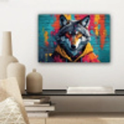 Graffiti - Wolf - Street art - Blauw canvas 2cm klein -sfeer6