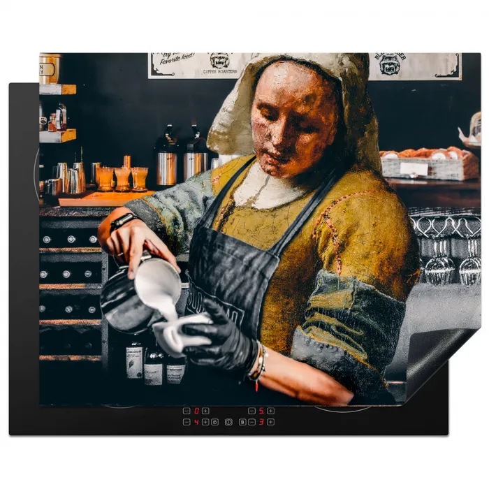 Melkmeisje - Barista - Koffie - Vintage - Kunst - Abstract - Schilderij - Oude meesters Inductie beschermer vinyl 3mm groot -3d