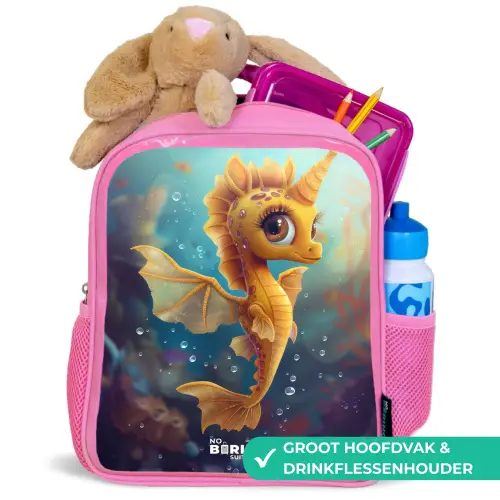 Oranje zeepaardje in het water Kinderrugzak - Roze middel -inhoud_NL