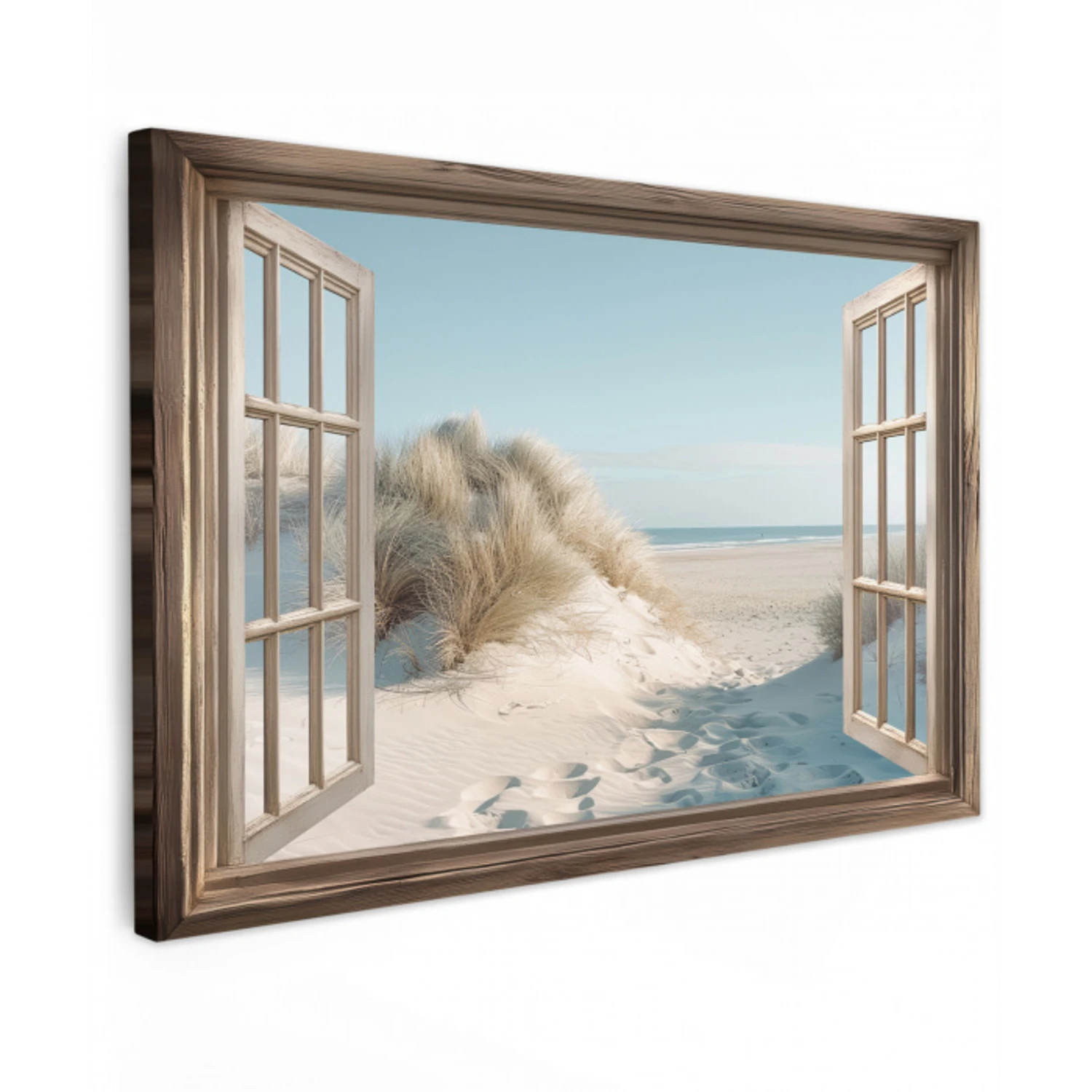 Doorkijk - Helmgras - Duinen - Zee - Landschap Tuinposter op houten frame 2 cm dik klein -3d