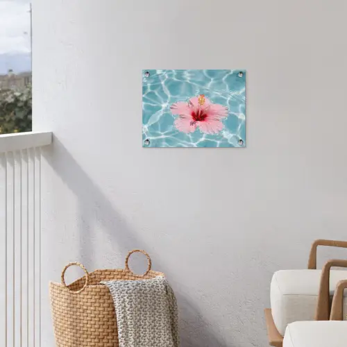 Hibiscus - Water - Roze tuinposter los doek klein -sfeer8