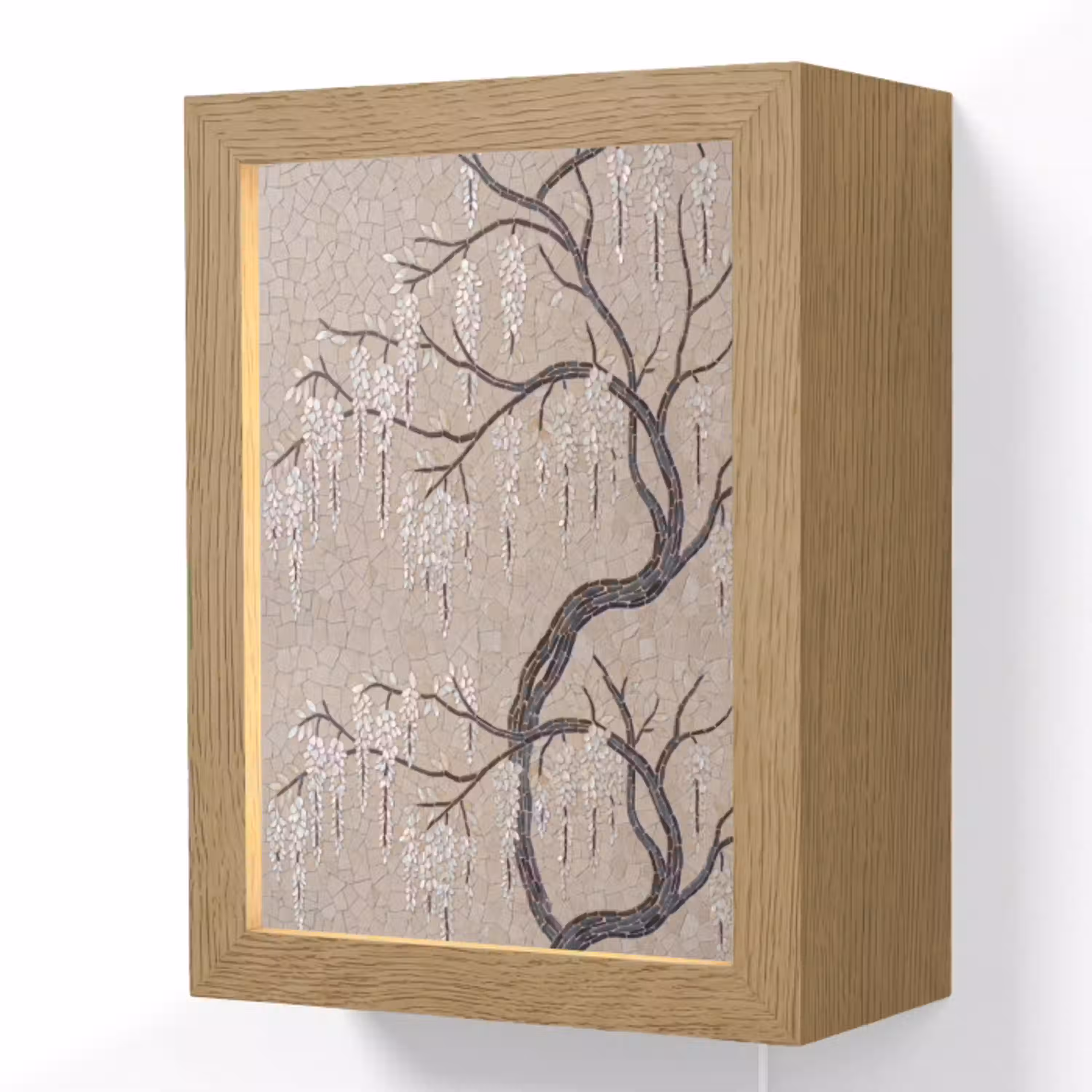 Boom - Bloemen - Mozaïek - Kunst - Wit Light Box met kabel (Wandlamp) klein -3d