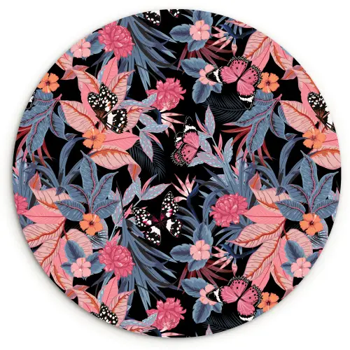 Zomer - Vlinder - Zwart - Roze Wandcirkel plexiglas klein 852 -3d