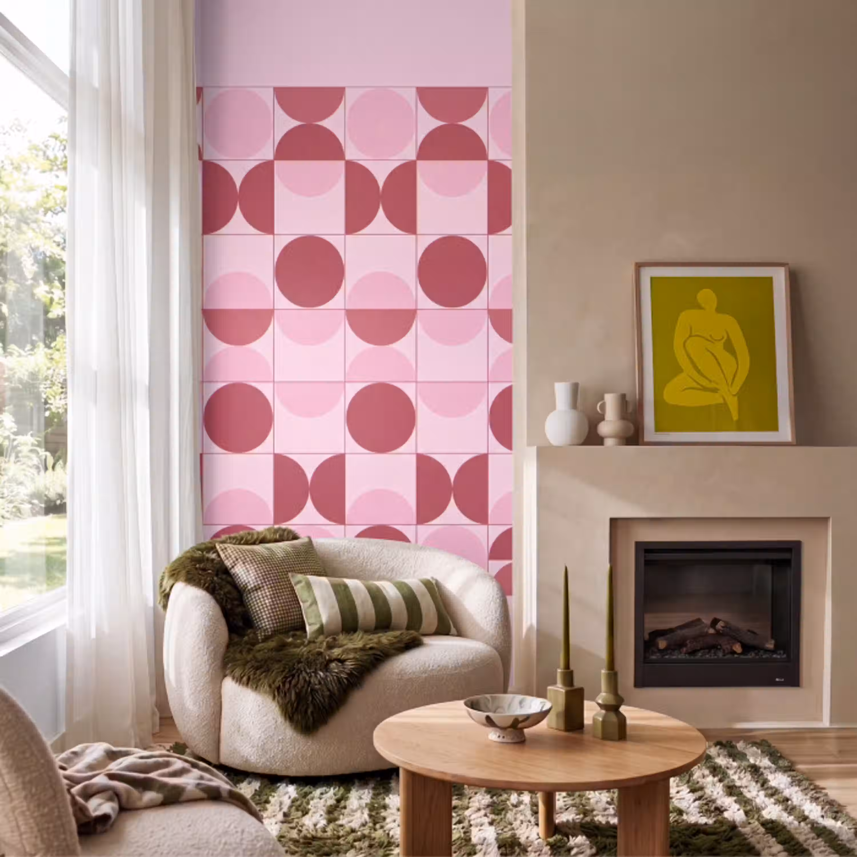 Abstract - Geometrisch - Cirkels - Roze - Modern Behang Vlies klein -sfeer2