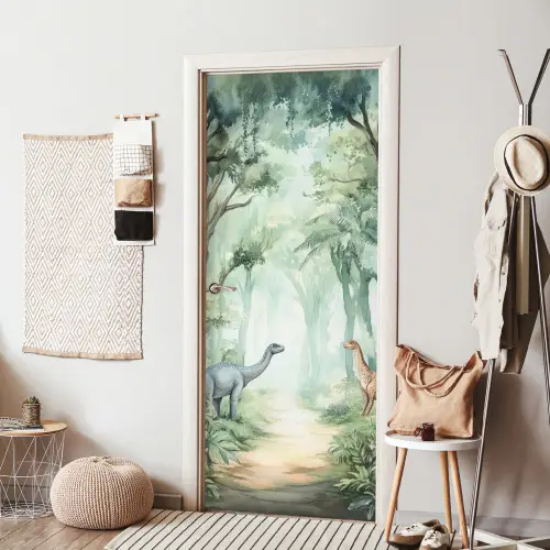 Dino - Jungle - Dinosaurus - Groen deurposter klein -sfeer6