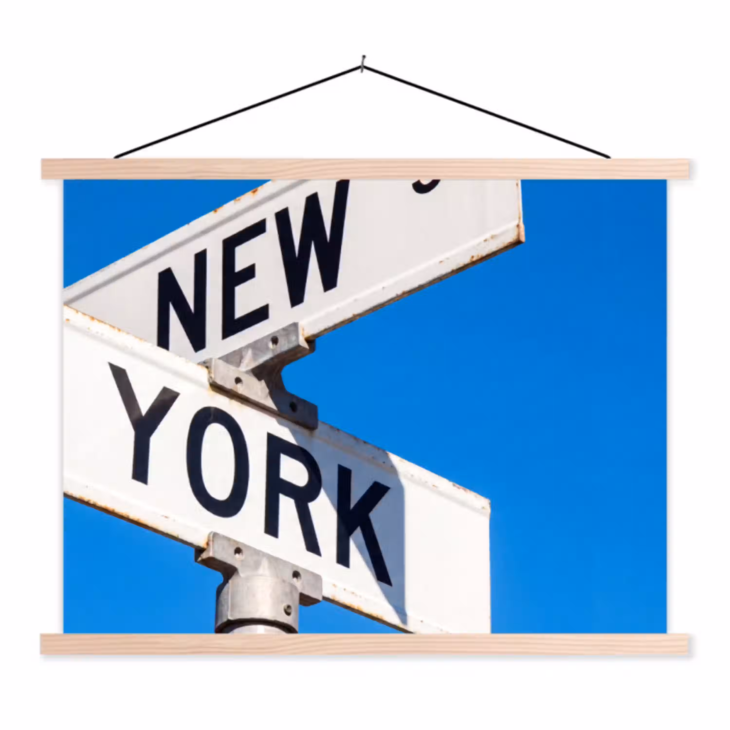 New York - Straatbord - Stad - Urban - Blauw textielposter latten blank klein -3d