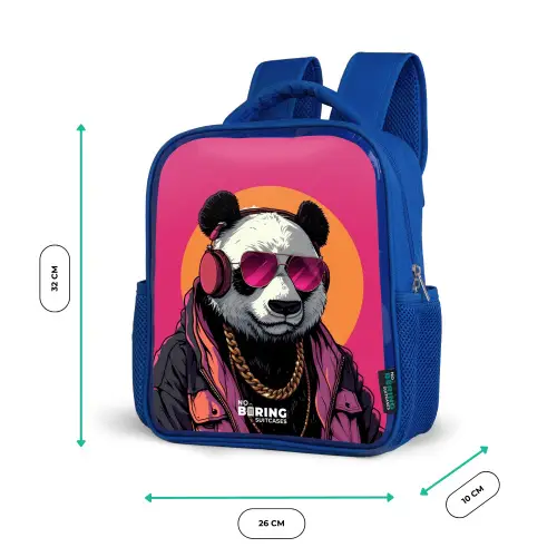 Panda met Koptelefoon, Zonnebril en Gouden Ketting Kinderrugzak - Blauw middel -productfoto_formaten