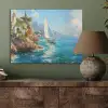 Zeilboot - Rotsen - Kust - Huizen PET vilt klein -sfeer2