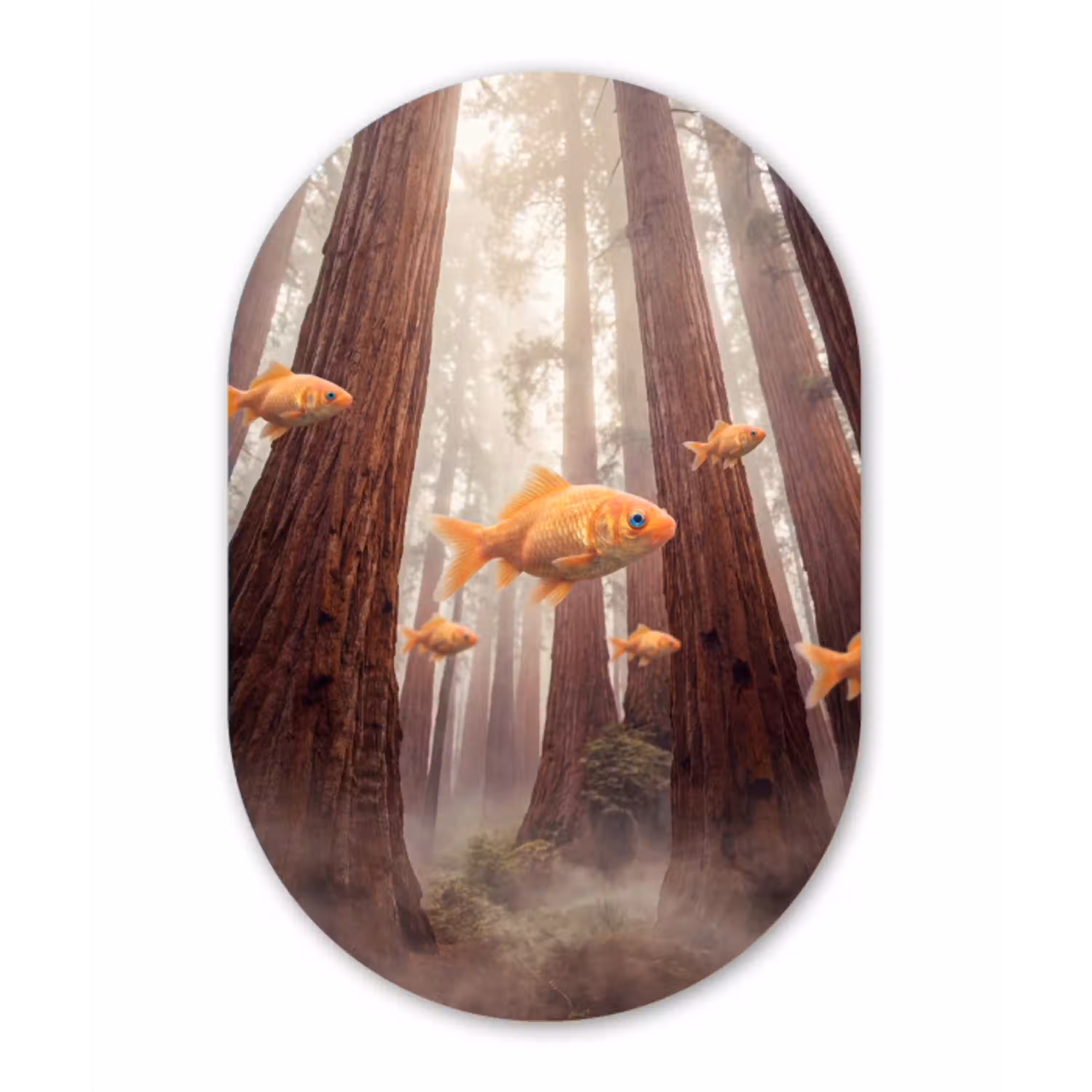 Vis - Bos - Fantasie Wandcirkel Ovaal Aluminium middel -3d