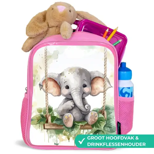 Olifant - Dier - Kinderen - Jungle Kinderrugzak - Roze middel -inhoud_NL