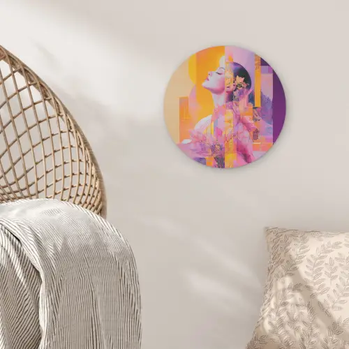 Abstract - Portret - Vrouw - Kleurrijk Akoestische PET Vilt - Rond klein -sfeer4
