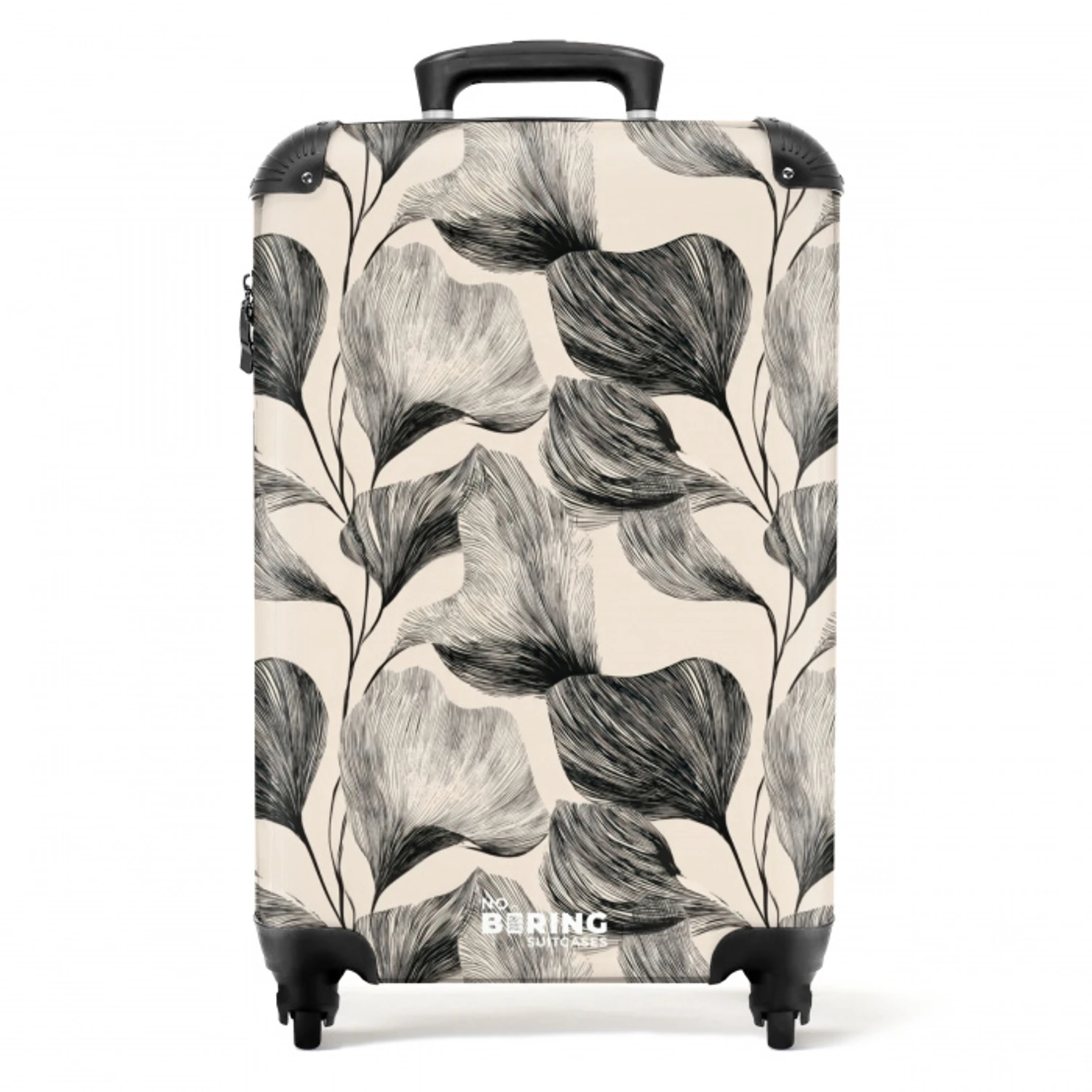 Botanisch - Bladeren - Zwart NBS - Handbagage koffer - Volwassenen Unisex middel -productfoto_recht