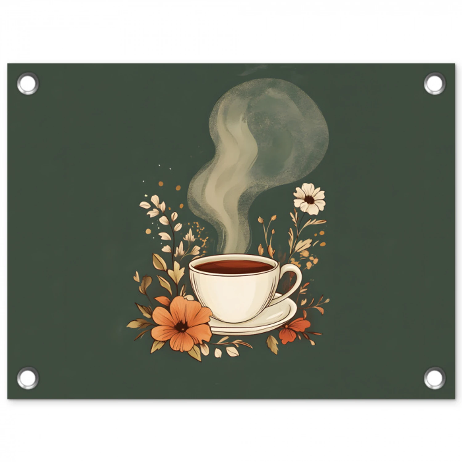 Kop - Bloemen - Groen - Koffie tuinposter los doek klein -3d