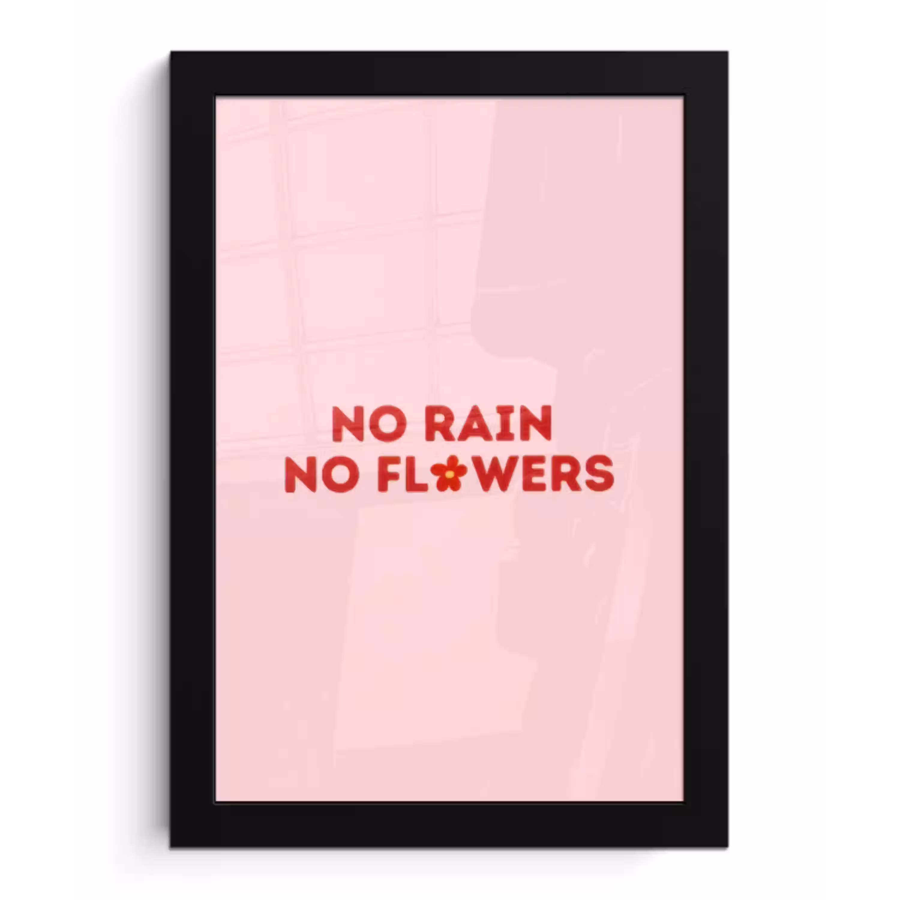 No rain no flowers - Minimalistisch - Roze - Bloem fotolijst zwart zonder passe partout klein -3d