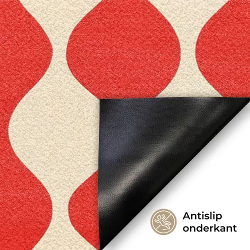 Golvend patroon - Retro - Rood - Beige Deurmat klein 898 -antislip_NL