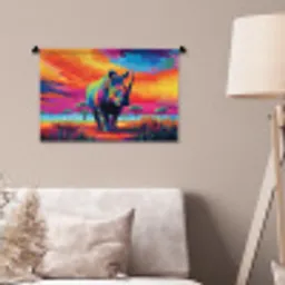 Neushoorn - Zonsondergang - Savanna - Kleurrijk Wandkleed katoen klein -sfeer4