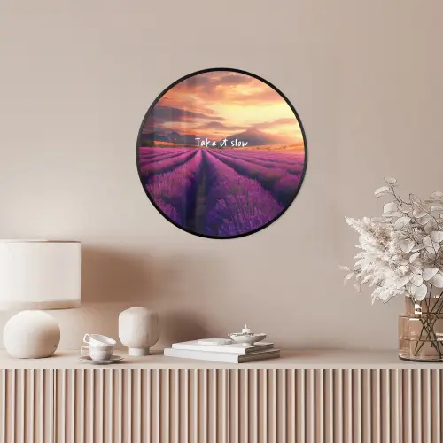 Lavendelveld - Quote - Zonsondergang Fotolijst rond zonder passe partout klein -sfeer3