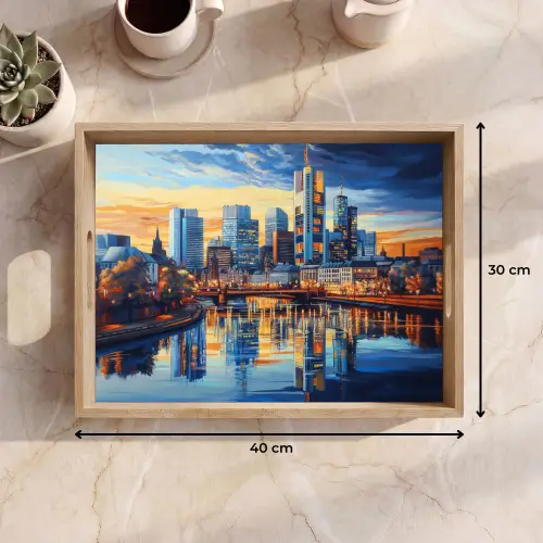 Zonsondergang Frankfurt - Stad - Skyline - Water Dienblad Rechthoek middel -USP_Formaat