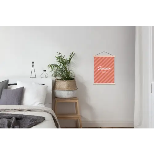 Simmer - Hartjes - Strepen - Roze textielposter latten blank klein -woonkamer