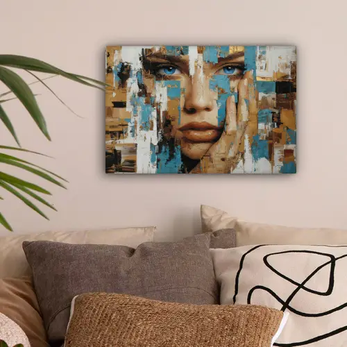 Abstract - Penseelstreken - Blauw - Gezicht canvas 2cm klein -sfeer1