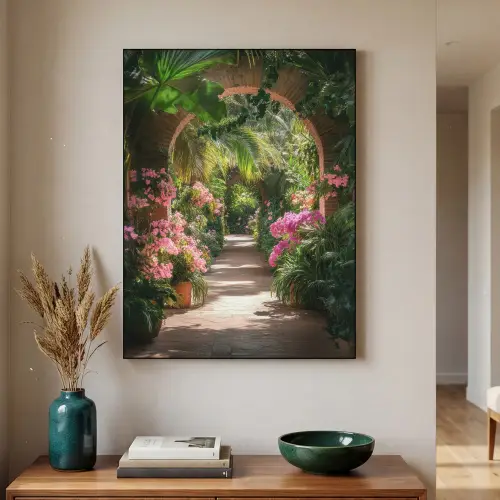 Doorkijk - Tropisch - Bloemen - Natuur Textielframe zwart klein -sfeer1