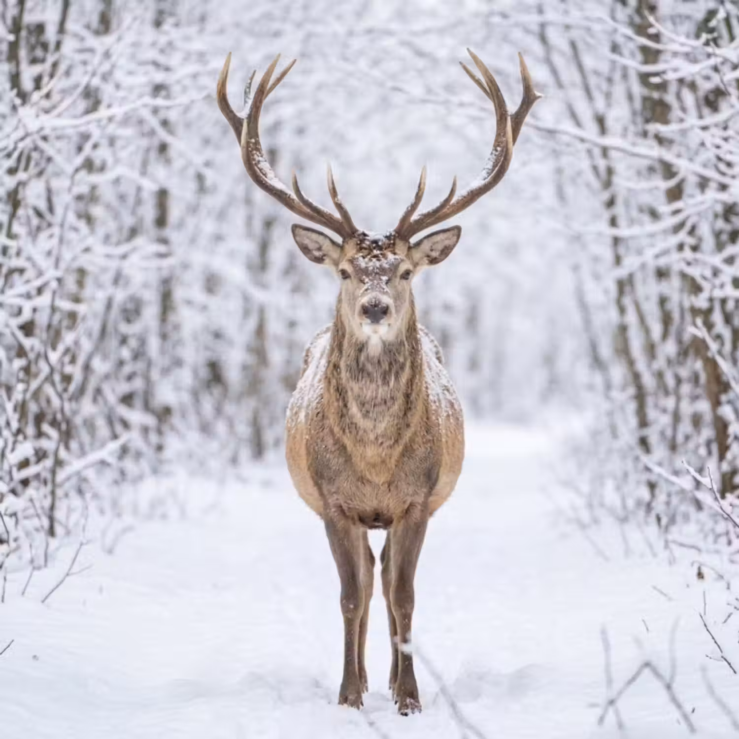 Behang - Hert - Winter - Bos - Natuur - Wit