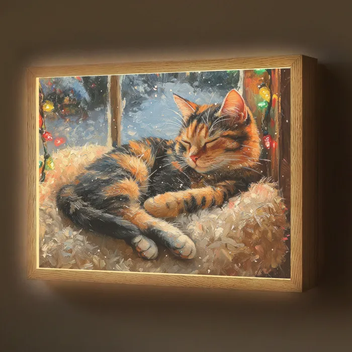 Kat - Kerst - Winter - Dier Light Box met batterij (Wandlamp) middel -z3d_website