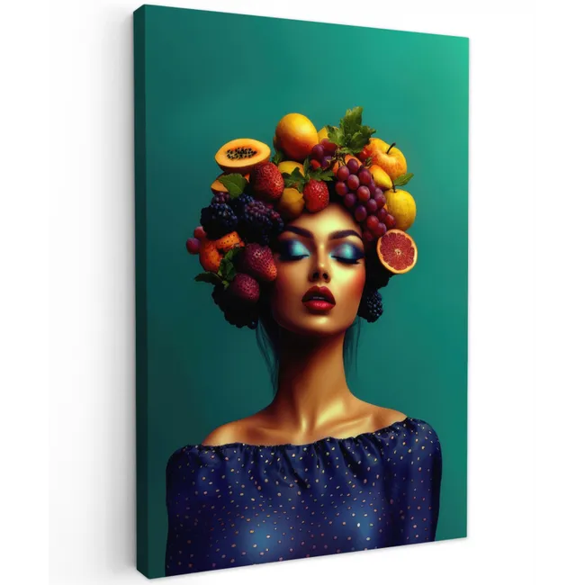 Vrouw - Hoodtooi - Tropisch - Fruit - Druiven Tuinposter op houten frame 2 cm dik klein -3d