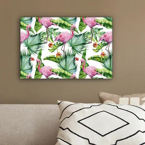 Flamingo - Bloemen - Bladeren - Jungle - Tropical canvas 2cm klein -sfeer3