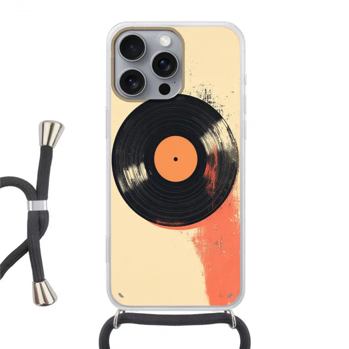 Vinylplaat - Zwart - Verfspatten - Retro Hoesje iPhone 16 Pro Max met koord klein -3d