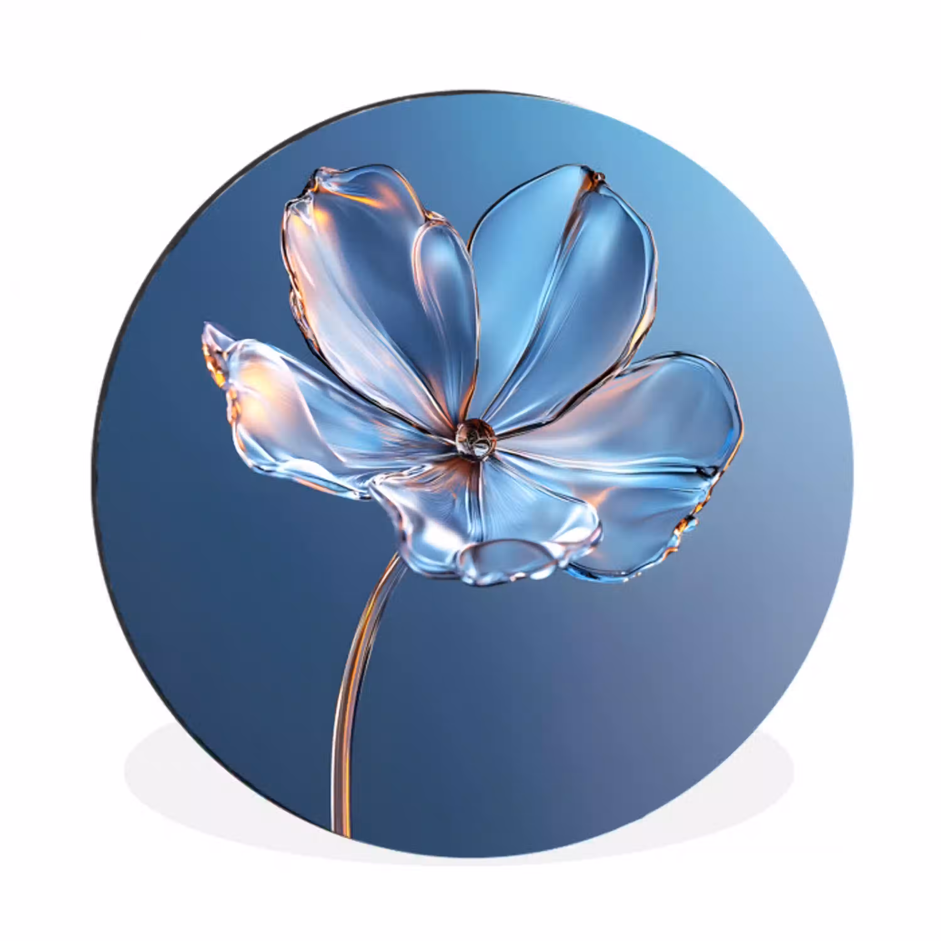 Blauw - Bloem - Glazen - Sierlijk Wandcirkel aluminium klein -3d