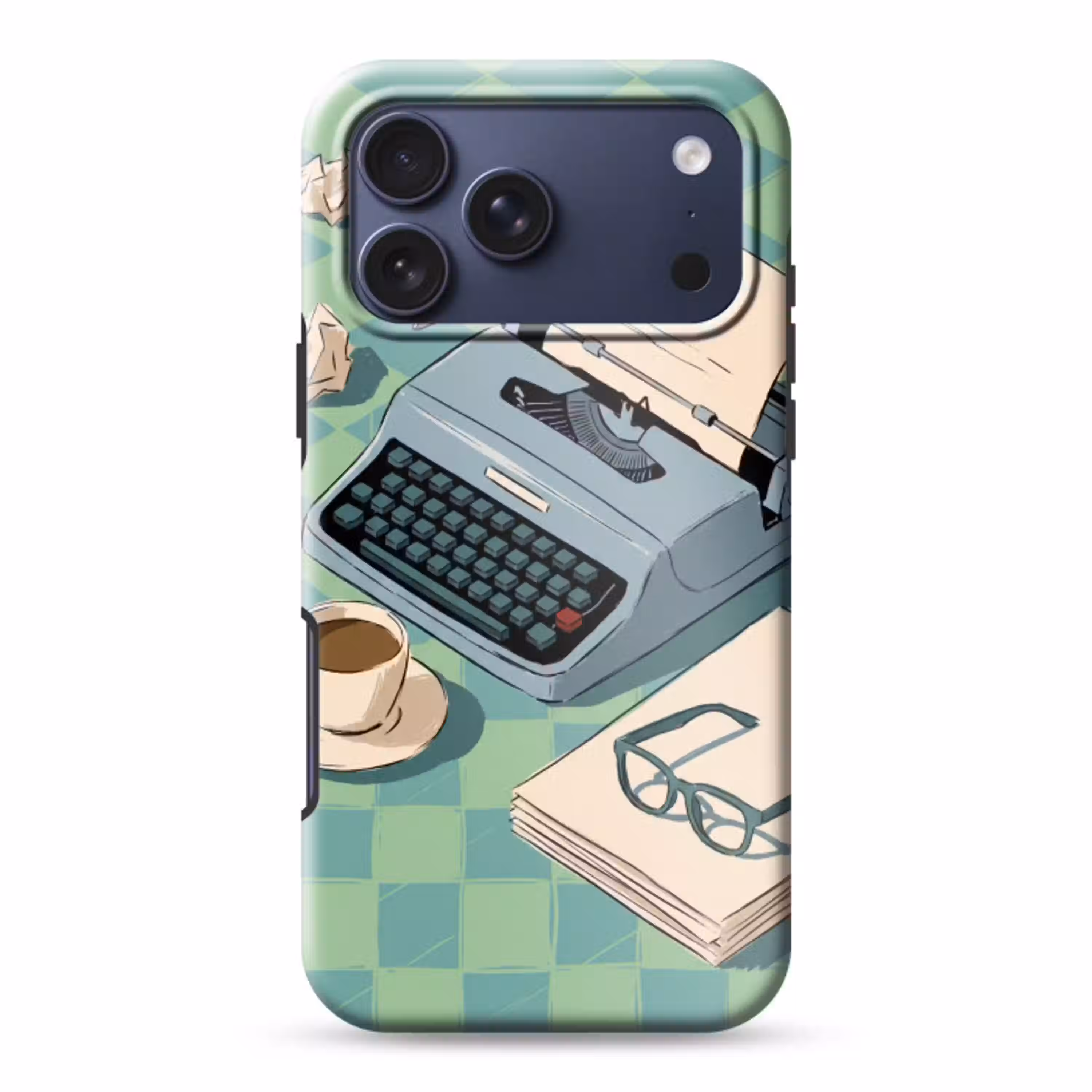 Typemachine - Kantoor - Vintage - Illustratie - Groen Toughcase MagSafe Apple iPhone 17 Pro Max klein -3d