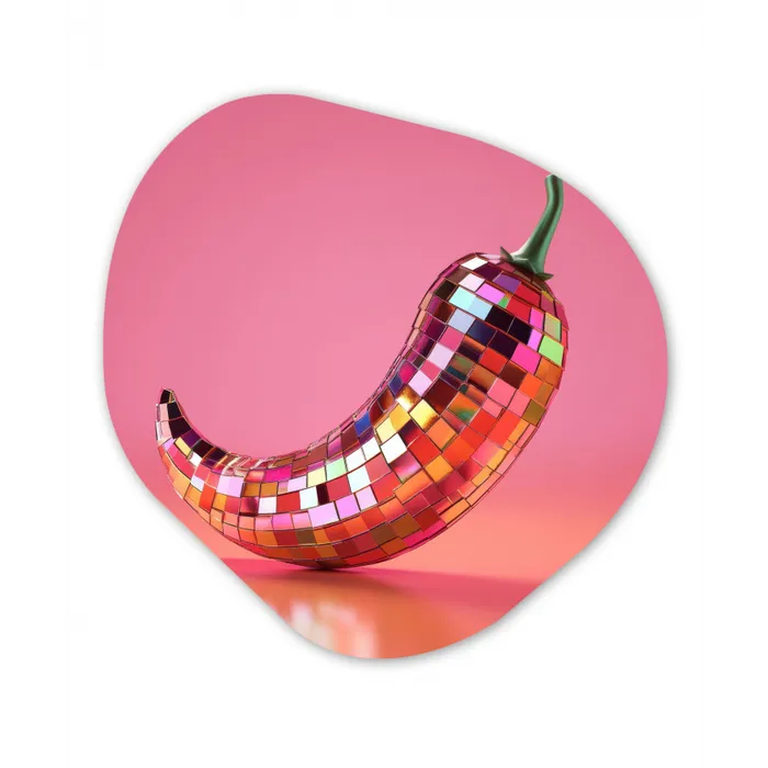 Peper - Disco - Rood - Glitter Wandcirkel Organisch Plexiglas middel -3d
