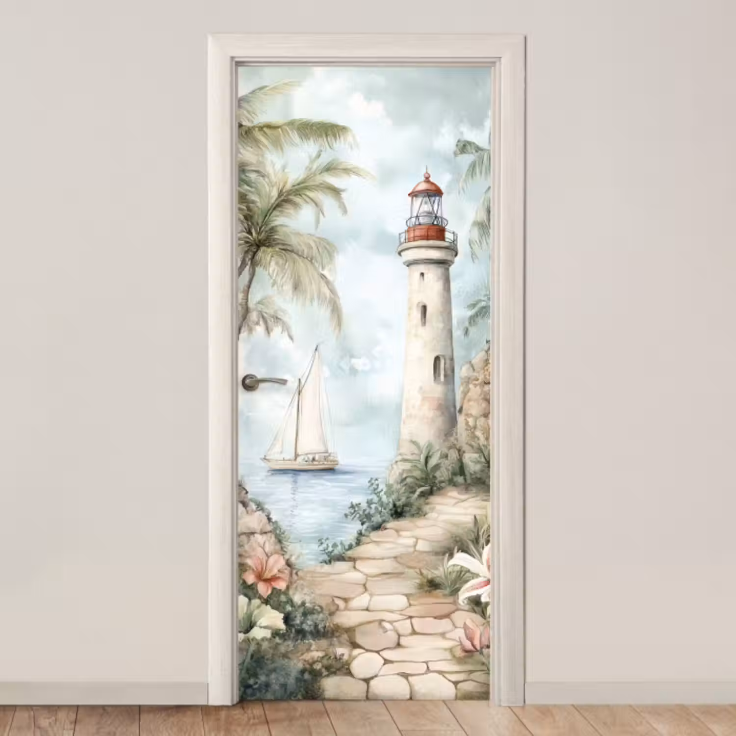 Deursticker - Vuurtoren - Natuur - Landschap - Boot
