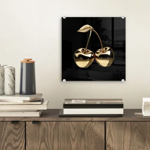 Kersen - Zwart - Goud - Chrome plexiglas 5mm klein -sfeer1