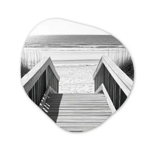 Loopbrug - Hout - Strand - Zee Wandcirkel Organisch Aluminium middel -3d