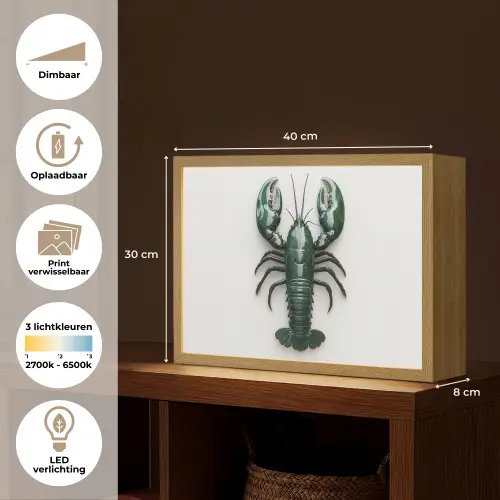 Kreeft - Glossier - Groen - Wit Light Box met batterij (Wandlamp) middel -USP_websiteoverzichtNL