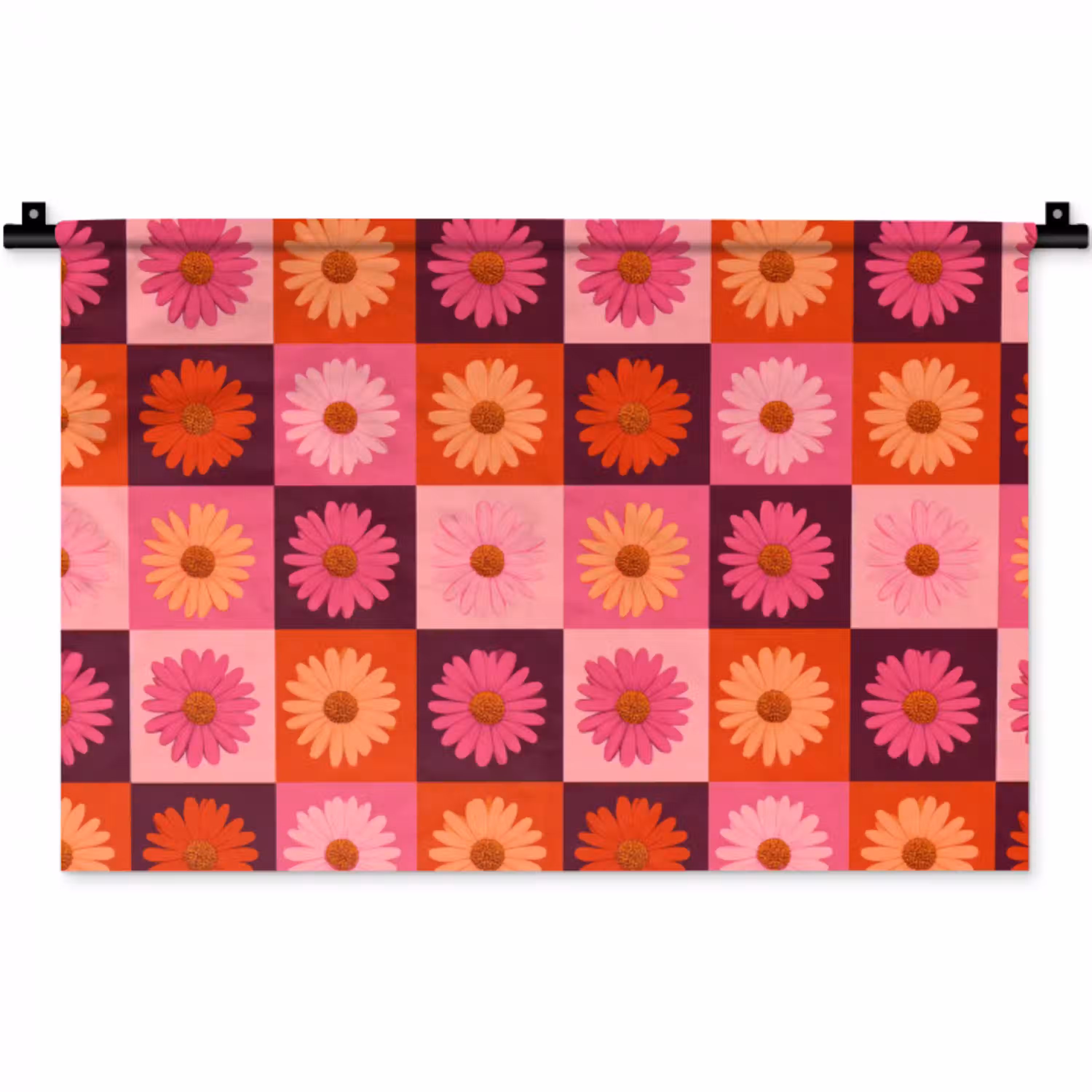 Madeliefjes - Dambord - Retro - Roze - Oranje Wandkleed katoen klein 269 -zz3d