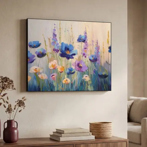 Zomers - Wilde bloemen - Penseelstreken Textielframe zwart klein -sfeer3
