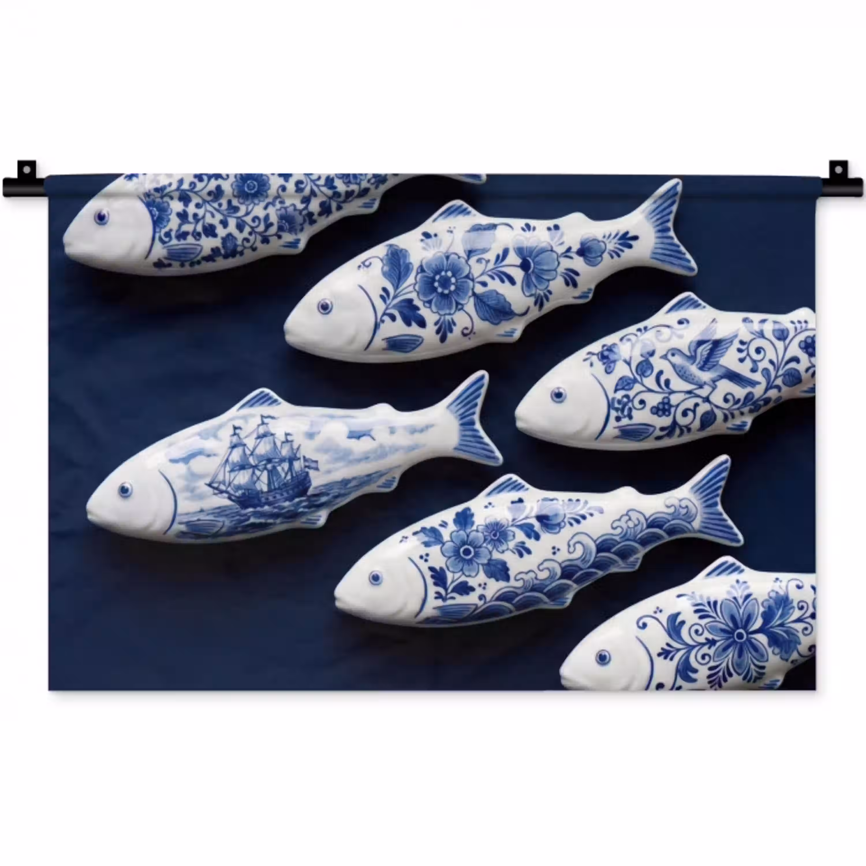 Vissen - Delfts - Blauw - Keramiek Wandkleed katoen klein -zz3d