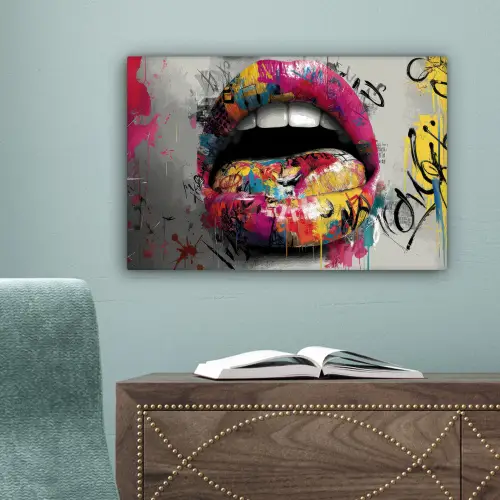 Lippen - Graffiti - Expressief canvas 2cm klein -sfeer4