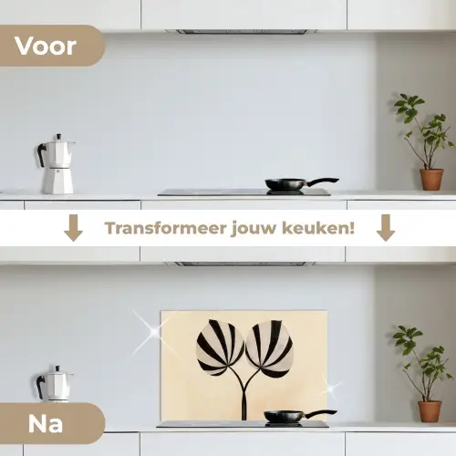 Bladeren - Gestreept - Stengel - Beige keuken achterwand spatscherm klein -voor_na_NL