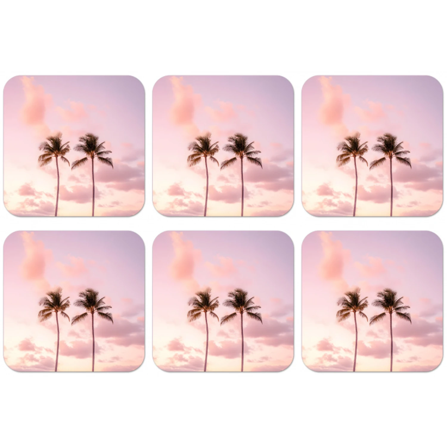 Palmbomen - Paars - Wolken - Lucht onderzetter kurk middel -zkaufland3dotto