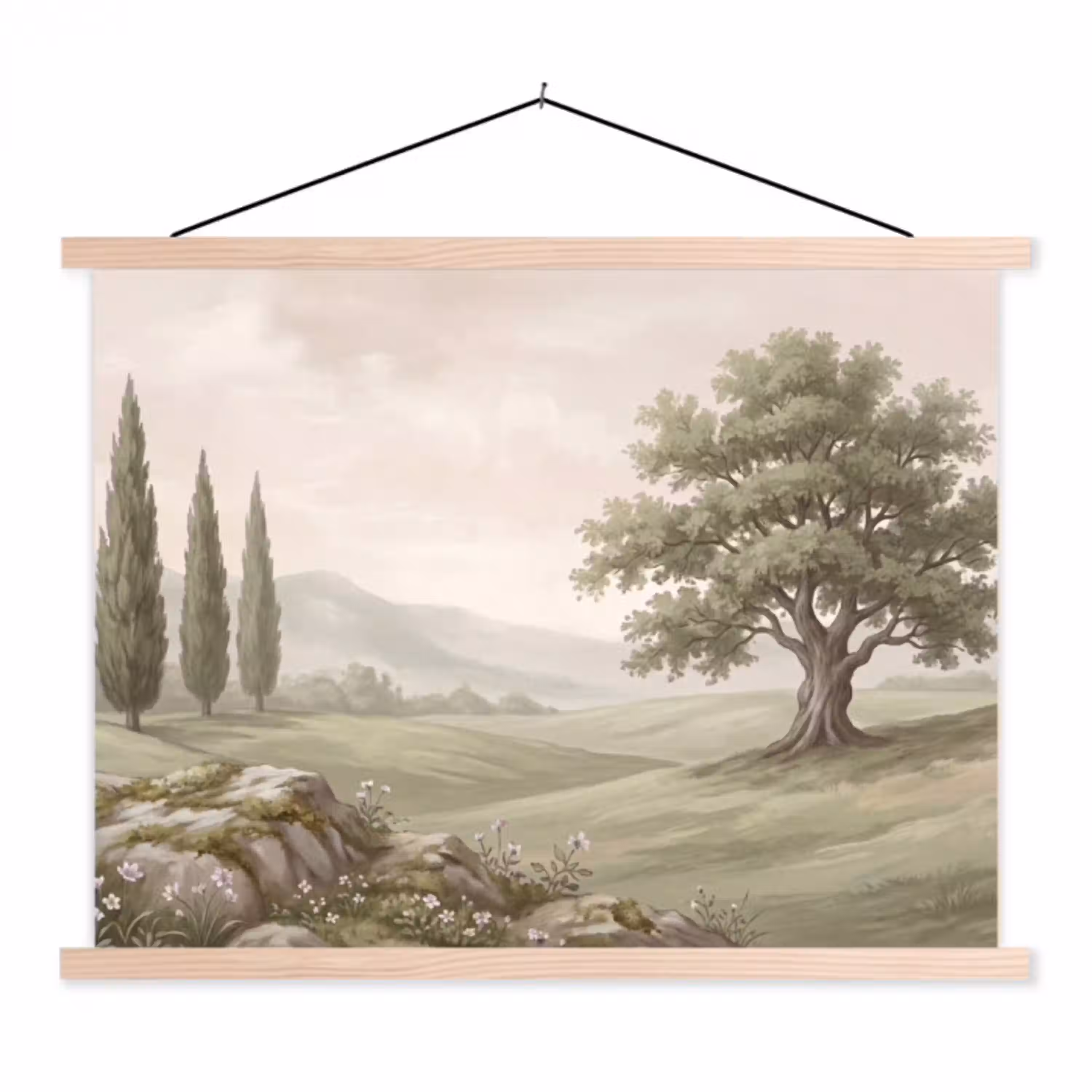Heuvellandschap - Bomen - Natuur - Groen textielposter latten blank klein -3d